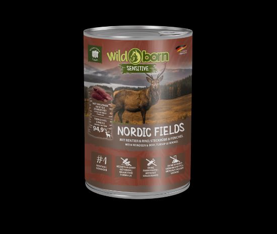 6 x 400g, WILDBORN Nordic Fields Hundefutter mit Rentier & Rind (Wildborn)