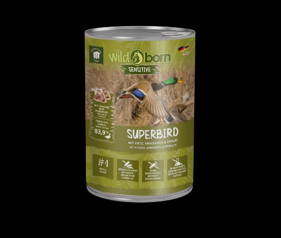6 x 400g, WILDBORN Superbird Hundefutter mit Ente, Amaranth & Spinat (Wildborn)