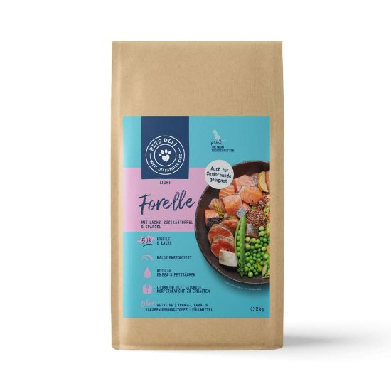 Hundefutter Light trocken - Forelle, Lachs - Süßkartoffel und Spargel - Adult - getreidefrei, zuckerfrei - 12kg von Pets Deli (Pets Deli)