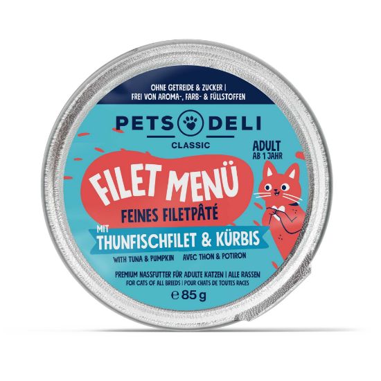 Katzenfutter nass - Thunfisch, Putenfilet - Kürbis und Basilikum - Adult - getreidefrei, zuckerfrei - 12x85g von Pets Deli (Pets Deli)