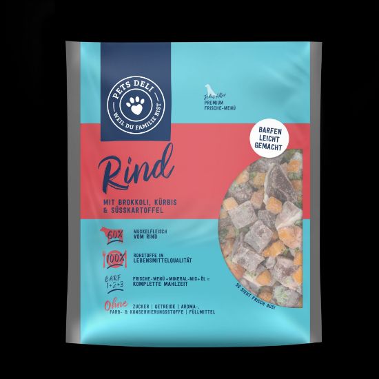 BARF Rind mit Öl & Mineral-Mix für Hunde - 400g / 20er Pack ✓ 100% Lebensmittelqualität ✓ Adult von Pets Deli (Pets Deli)