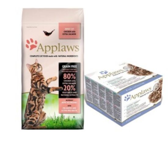 Applaws Adult Mischfütterung Applaws Adult Huhn mit Lachs 2kg + Multipack Adult 12x70g Fischauswahl (Applaws)