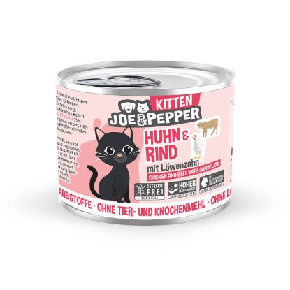 Joe & Pepper Cat Kitten Huhn & Rind mit Löwenzahn 6x200g (Joe & Pepper)