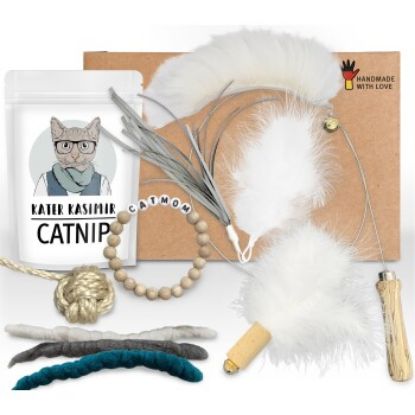 Kater Kasimir "CATMOM" Deluxe Set mit 9 beliebten Katzenspielzeugen aus Naturmaterial und handgemachtem Armband (Kater Kasimir)