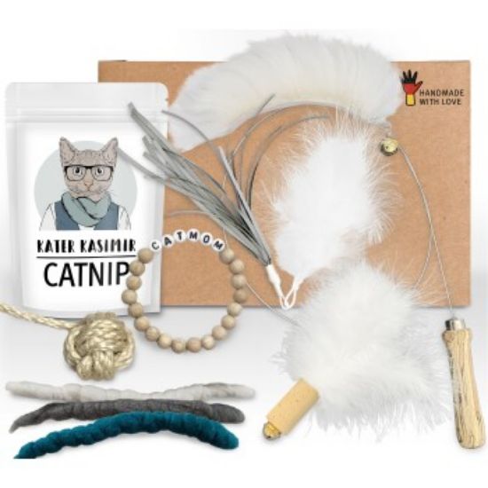 Kater Kasimir "CATMOM" Deluxe Set mit 9 beliebten Katzenspielzeugen aus Naturmaterial und handgemachtem Armband (Kater Kasimir)