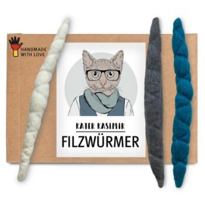 Kater Kasimir 3 Filzwürmer, handgerollt aus echtem Wollfilz (Kater Kasimir)
