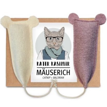 Kater Kasimir 2 x MÄUSERICH - Die XL Spielmaus, handgenäht aus echtem Wollfilz mit Katzenminze- und Baldrianwurzel-Füllung (Kater Kasimir)