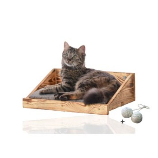 Rohrschneider ® Katzen Kletterstufe mit Kissen, Kletterwand-Element mit Gratis-Spielballset (Rohrschneider)