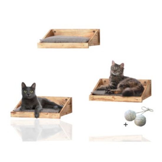 Rohrschneider ® 3-er Set Katzen Kletterstufe mit Kissen, Kletterwand mit Gratis-Spielballset (Rohrschneider)