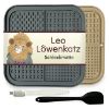 LEO LÖWENKATZ 2 x Schleckmatte für Katzen | Katzen Leckmatte | 2 Stück Slow Feeder aus lebensmittelechtem Silikon mit Bürste und Spatel (LEO LÖWENKATZ)