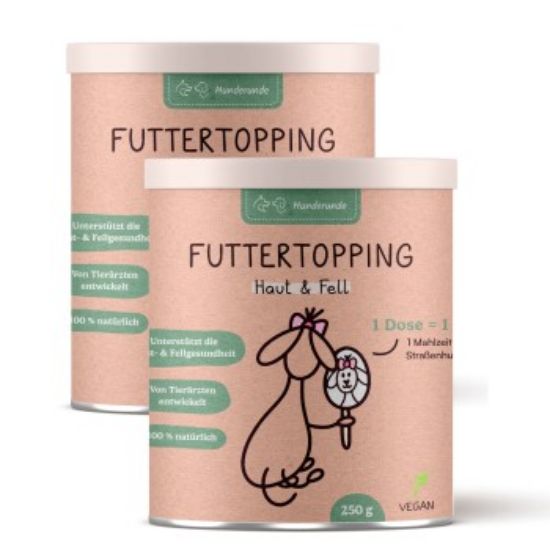 Hunderunde Futtertopping - Haut & Fell - Glänzendes Fell, Gesunde Haut, Natürliche Zutaten, vegan 500 g (Hunderunde)