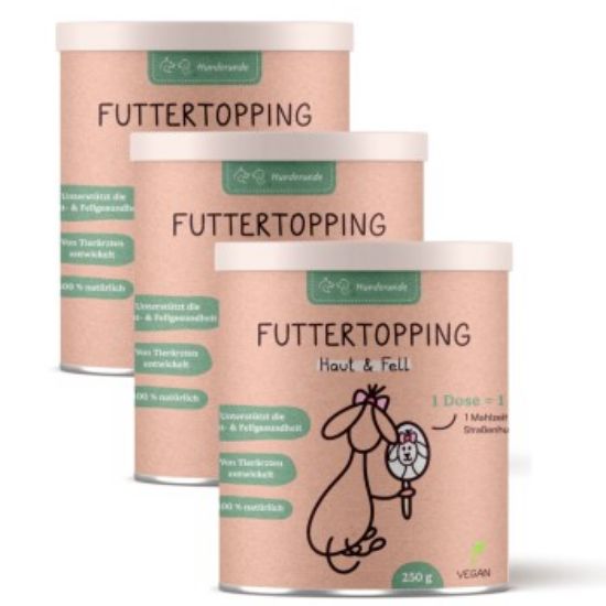 Hunderunde Futtertopping - Haut & Fell - Glänzendes Fell, Gesunde Haut, Natürliche Zutaten, vegan 750 g (Hunderunde)