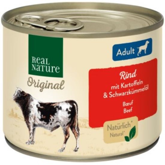 REAL NATURE Original Nassfutter für Hunde Adult Rind mit Kartoffel 24x200 g (REAL NATURE)