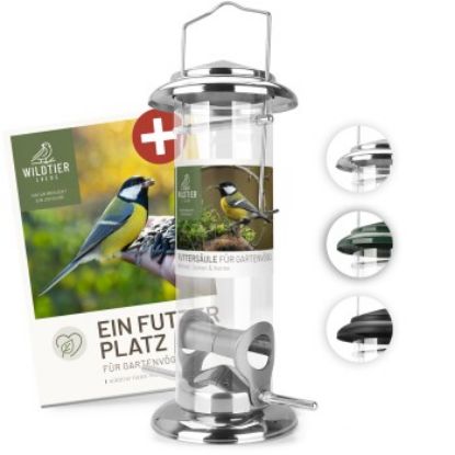 wildtier liebe Futtersäule für Samen, Körner & Kerne 23,5cm, Silber (wildtier liebe)