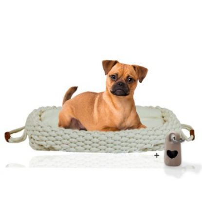 Rohrschneider ® Flauschiges Tierbett inkl. Gratis-Beigabe, Körbchen in Flechtoptik M (Rohrschneider)