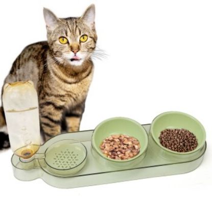 Catobel Futterbar mit 2 Näpfen und Wasserspender grün (Catobel)