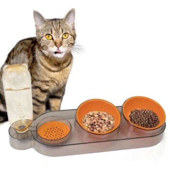 Catobel Futterbar mit 2 Näpfen und Wasserspender orange (Catobel)