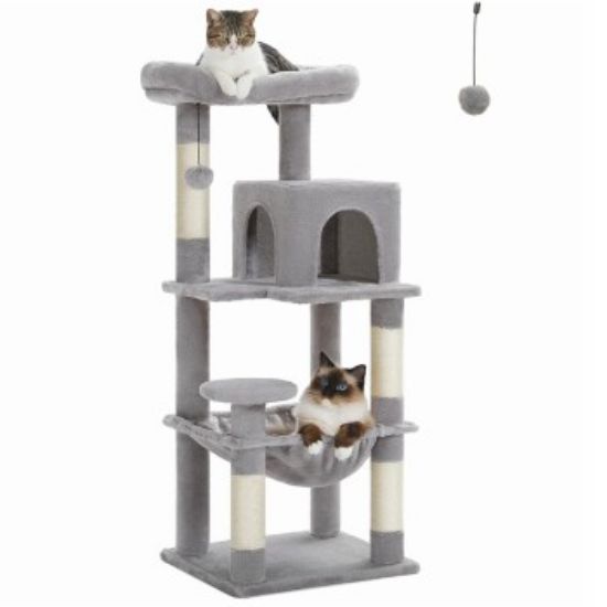 Pawz Road 116 cm Kratzbaum für 2-3 Katzen mit Hängematte hellgrau (Pawz Road)
