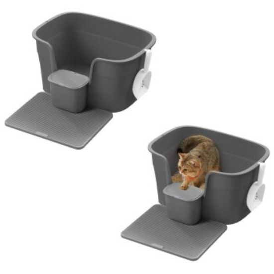 FEANDREA 2er Katzentoilette für große Katzen mit hohen Seitenwänden dunkelgrau (FEANDREA)