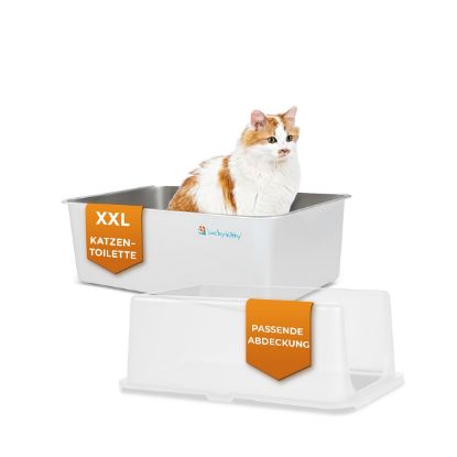 Lucky Kitty XXL Katzentoilette mit Haube – Edelstahl, Weiß (Lucky Kitty)