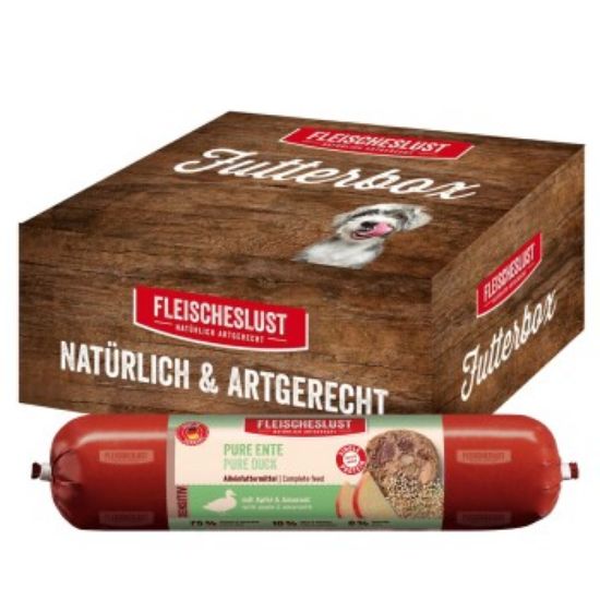 Fleischeslust Nassfutter Hund Adult Futterbox Ente, Apfel & Amarant 6x800 g (Fleischeslust)