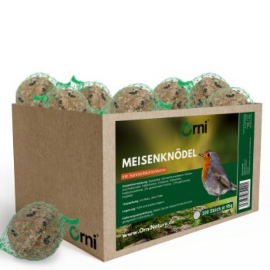 Orni Meisenknödel 100 Stück mit Netz und Sonnenblumenkernen | Leckere Meisenknödel für heimische Wildvögel (Orni)